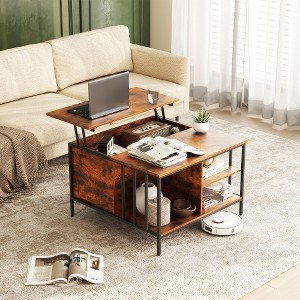ACEPANO 31.5 in. W Multifunctional Lift-Up Coffee Table with Storage, Hidden Compartment & 3 Shelves-Brown - 1 of 4