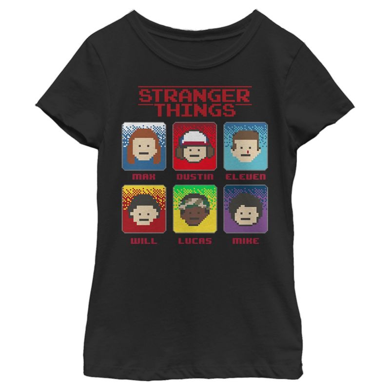 Girl's Stranger Things Group Shot 8-Bit Box Up T-Shirt, 1 of 4