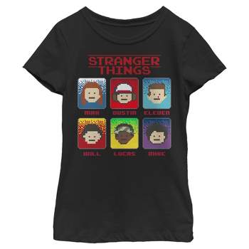 Girl's Stranger Things Group Shot 8-Bit Box Up T-Shirt
