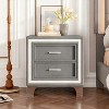 Mid Century Nightstand with Silver Glitter Strip Metal Legs Velvet 2-Drawer Bedside Table Gray - 2 of 4