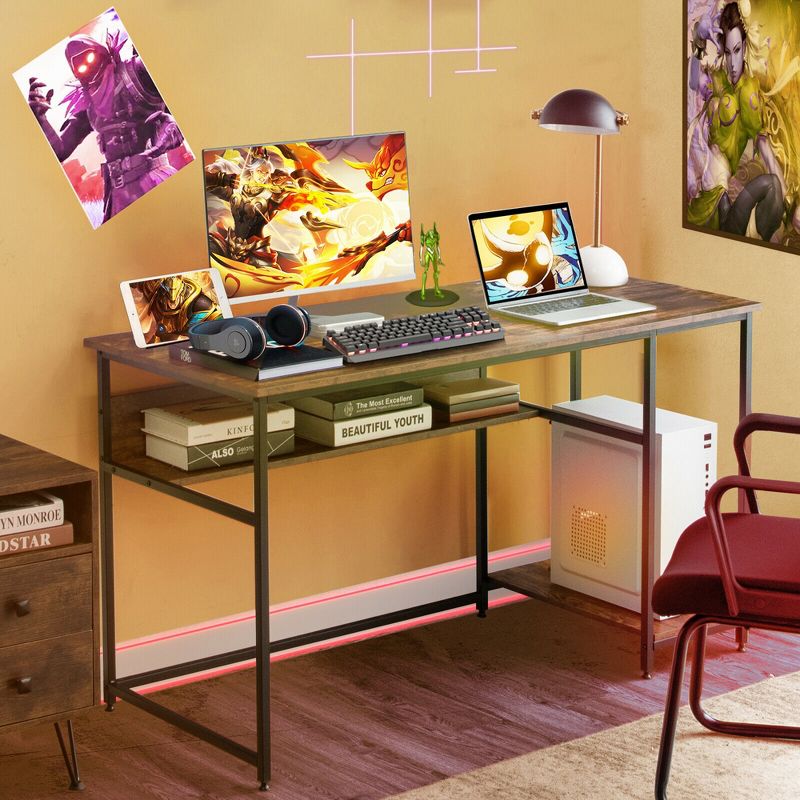 Costway 55'' Computer Desk Home Office PC Workstation w/ Power Outlets & USB Ports Rustic / Black, 5 of 11