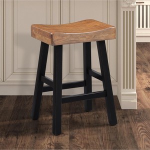 Traditional Solid Wooden Stool Set of 2pc, Contour Seat Oak / Black 24"H - 1 of 1
