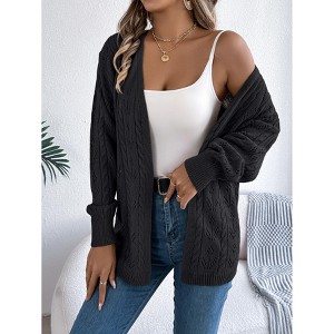 Women's Open Knit Long Sleeve Cardigan Mid-Length Lace Cover Up Sweater - 1 of 4