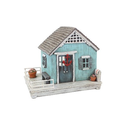 Beachcombers 8.13" Resin Blue Fishing Shack Decorative Coastal Nautical Figure Figurine