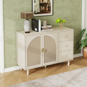 Okak Modern Bedroom Dressers with 2 Rattan Door 3 Drawer,Chest of Drawers for Living Room Bedroom,Entryway Study,Wooden Dresser Cabinet - 1 of 4