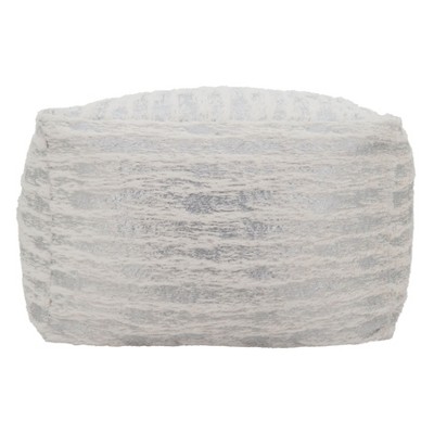 Silver Foil Print Faux Fur Pouf, 24" x 24" x 16"