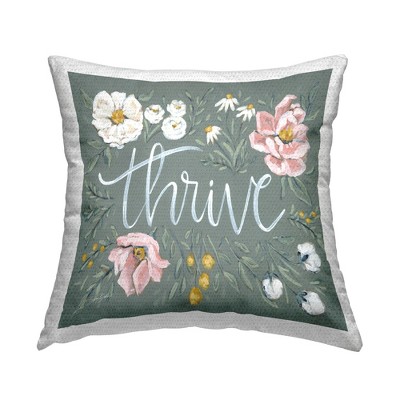 Stupell Industries Thrive Green Floral Phrase, 18 x 18