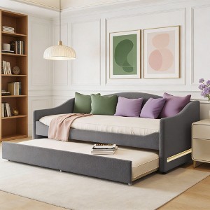 Luxystar Twin Size Teddy Fleece Upholstered Daybed with LED Light and Trundle - 1 of 4