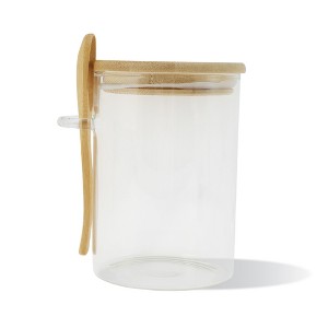 Unique Bargains with Bamboo Lid & Spoon Decorative Jars Wood Color Clear 1 Set - 1 of 4