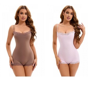 INSPIRE CHIC 2 Pcs Women's Lace Trim Cami Adjustable Straps Tummy Control Body Shapers - 1 of 4