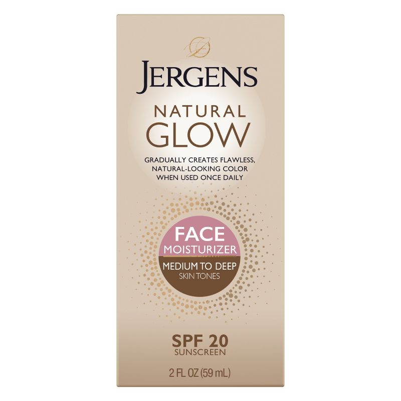 Jergens Natural Glow Face Moisturizer Medium To Deep Tone, Self Tanner, Daily Face Sunscreen - SPF 20 - 2 fl oz, 1 of 10