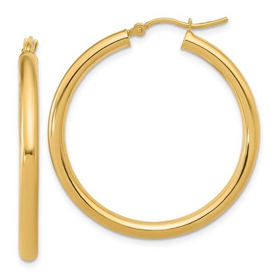 Black Bow Jewelry 3mm Round Hoop Earrings in 14k Yellow Gold, 35mm (1 3/8 Inch)