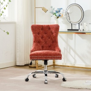 MAYEERTY Velvet Upholstered Office Chair - Tufted Buttons, Golden Metal Base, Adjustable Swivel - 1 of 4