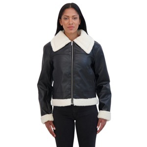 Juniors' Faux Leather Aviator Jacket - Sebby - 1 of 3