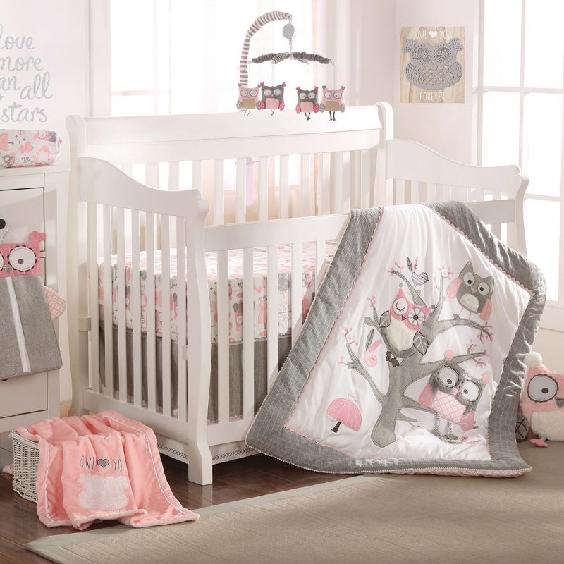 Night Owl Pink 5-Piece Crib Bedding Set - Levtex Baby, 2 of 8