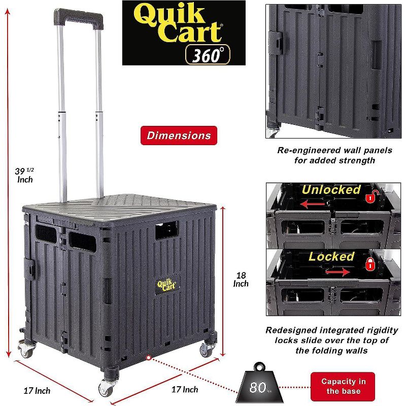 dbest products Quik Cart 360 Four Wheeled Rolling Crate With Seat & Heavy Duty Collapsible Basket, 3 of 7