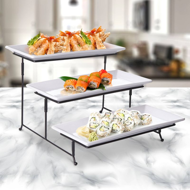 Gibson Elite Porcelain Gracious 3-Tier Serving Plate Set with Metal Stand Whote, 3 of 6