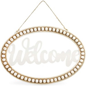 AuldHome Design Beaded Wooden Welcome Sign; Oval Wood Rustic Farmhouse Wall Decor Plaque, 13 x 9 Inches - 1 of 4
