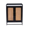 Gordon 2-Door 4 Shelf 1 Drawer Bar Cabinet Black Finish and Natural Cane - Powell: Midcentury, Marble Top, Wine Glass Racks - 3 of 4
