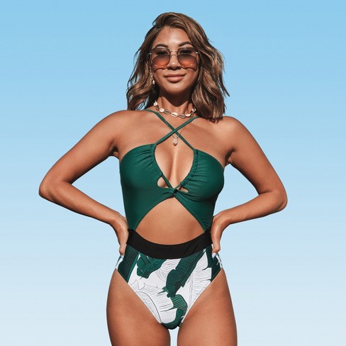 Women's Cutout One Piece Crisscross Front Drawstring Bathing Suit-  Cupshe-green-medium : Target