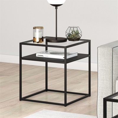 Bronzed Blackened Metal & Glass 20" Square End Table
