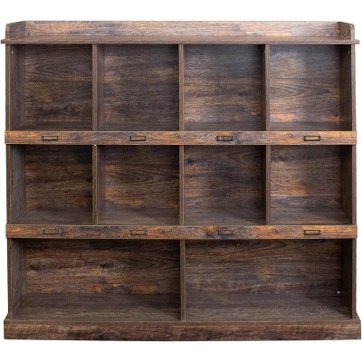 Acekool Tall Book Shelf, 10-Cube DIY Bookcase Storage Rack, Vintage Industrial Organizer for Living Room, Bedroom, Office, Easy Clean Finish