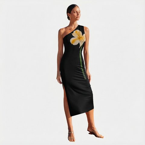 Женские платья Cupshe Women's Elegant One-Shoulder Floral Midi Dress-XL-Black