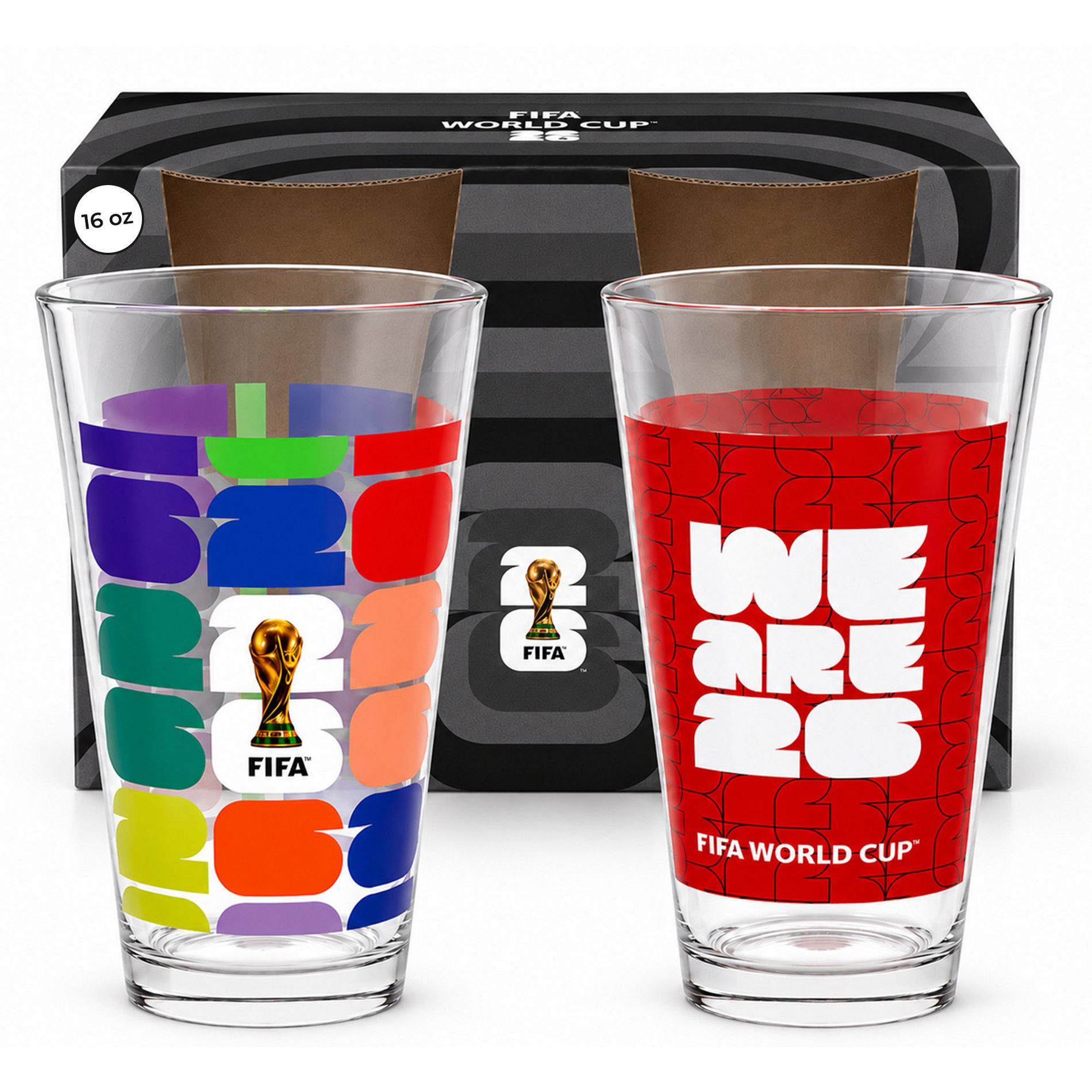 FIFA World Cup 2026 Trophy & "We Are 26" Glass - Sodas, Beers, 16 oz, Set of 2