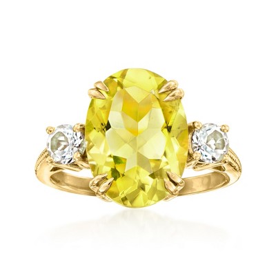 Ross-Simons 4.60 Carat Lemon Quartz Ring With .50 ct. t.w. White Topaz in 18kt Gold Over Sterling