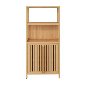 VANIRROR Bamboo Buffet Storage Cabinet, Freestanding Sideboard Cabinet With Slatted Door For Bathroom, Living Room, Bedroom, Hallway, Natural Color - 1 of 4
