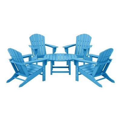 WestinTrends Dylan 5-Piece Outdoor Patio HDPE Adirondack Chair With Round Coffee Table Conversation Set