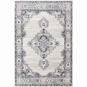 Livabliss St tropez 5'2"x7' Rectangle Woven Indoor Area Rugs Light Gray: Stain-Resistant Polypropylene Medallion Pattern - 1 of 4