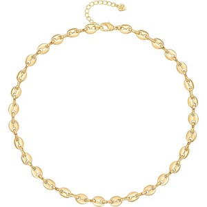 18K Gold Plated Paperclip Choker with Freshwater Cultured Pearl Pendant, Dainty Satellite Chain Necklace - 1 of 4