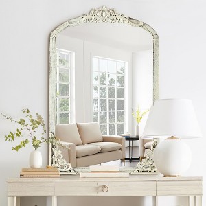 Kowtko Vintage Arched Wall Mirror, Carved Solid Wood Frame, Wall-Mounted Mirror for Home Decor- The Pop Home - 1 of 4