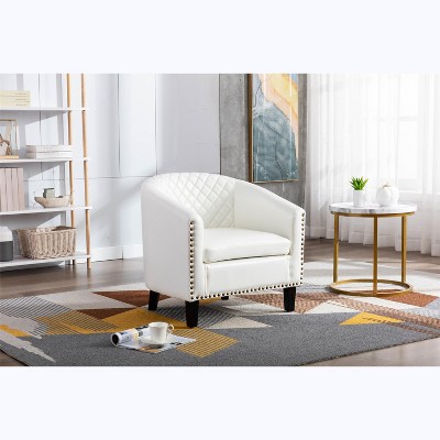 Modern Accent Barrel Chair With Nail Heads And Solid Wood Legs White   GUEST 7a7f4dde 7544 4738 970e 2aebda77ded9