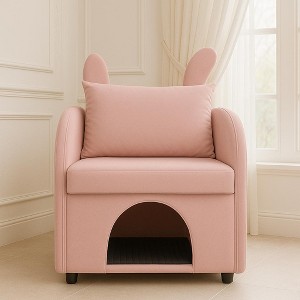 Airsurfer Velvet Bunny Ear Armchair with Hidden Pet House, Plush Dual-Use Sofa Chair with Storage Pocket, Cute Accent Chair for Bedroom & Living Room - 1 of 4
