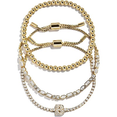 3-Piece Gold Plated Initial Bead Bracelet Set, Personalized Trendy Jewelry Gift for Women