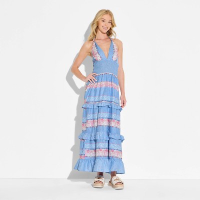 Женские платья Wild Fable Women's Tiered Ruffle Maxi Dress - Wild Fable™ Blue Floral M — фото 2