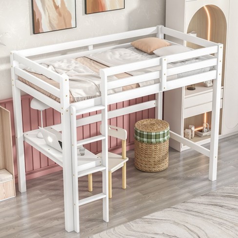 White wood loft on sale bed with desk