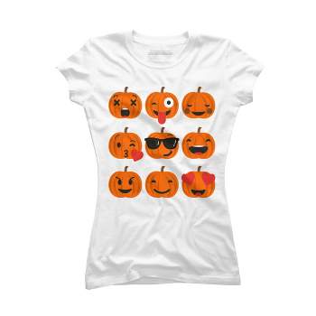 Junior's Design By Humans Halloween Pumpkins Emoji By honeytree T-Shirt