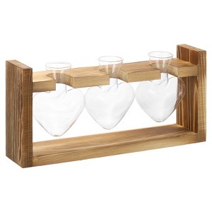Unique Bargains Wood High Boron Silicon Glass Desktop Decorative Home Office Decoration Planter Terrariums Wooden Color 3 Bulbs - 1 of 4