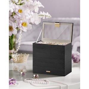 SONGMICS Stackable Jewelry Trays, 6-Tier Jewelry Box, Drawer Jewelry Organizer, with Glass Lid, Removable Dividers, for Vanity Table, Ink Black - 1 of 4