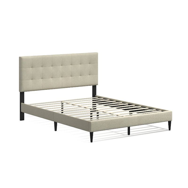 Glenwillow Home Kaya Upholstered Platform Bed, Buttonless Tufting, Mattress Foundation, Wood Slat Support, No Box Spring Needed, Beige, Queen, 2 of 7