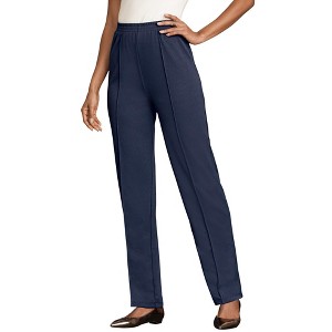 Roaman's Women's Plus Size Petite Crease Front Knit Pant - 1 of 4