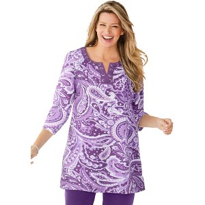 Woman Within 7-Day Three-Quarter Sleeve Grommet Notch Tunic - 1 of 4