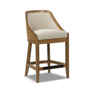Jennifer Taylor Home Charleston 27" Cane Performance Fabric Upholstered Oak Counter Stool, Taupe Beige Textured Weave - 1 of 4