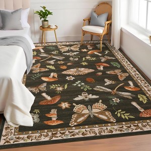 Rug for Living Room Washable Rug Floral Insect Print Area Rugs Non Slip Stain Resistant Floor Covering Non Shedding Low Pile Mats - 1 of 4