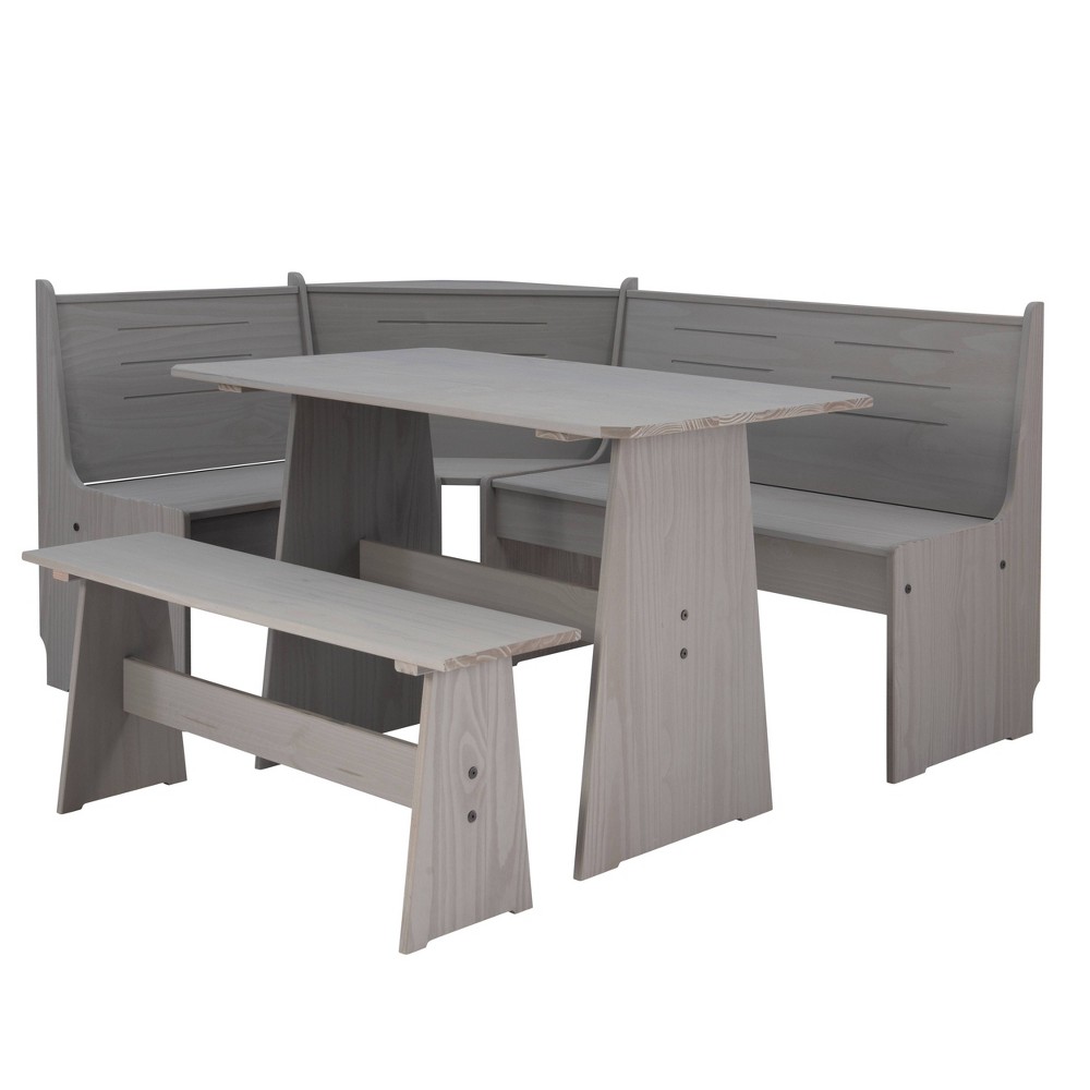 Photos - Dining Table Linon 3pc Whatley Corner Nook Storage Benches Dining Set Gray  