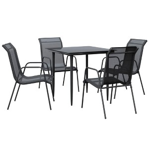 vidaXL Patio Dining Set Outdoor Table and Chair Black Steel and Textilene - 31.5" Table Length 4 Items - 1 of 4