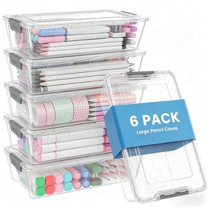 Narwey 6 Pack Pencil Boxes, New Extra Large Pencil Case, Plastic Crayon ...